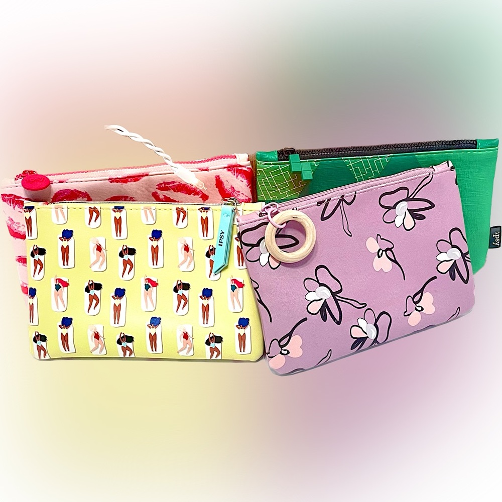 USED Four Cute MAKEUP BAGS with different zipper embellishments